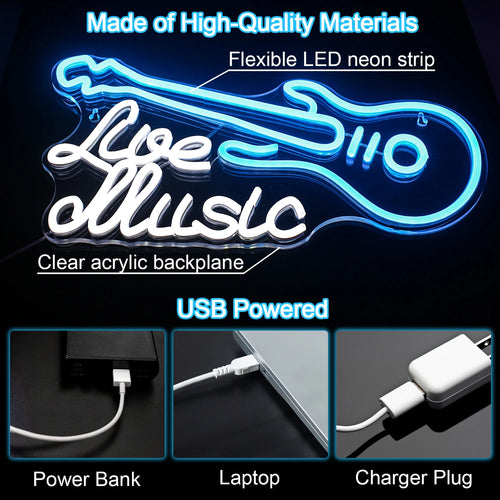 Live Music – Gitaar – LED-neonbord (5 V USB)