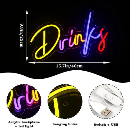 Colorful Drinks 5V USB LED Neon Sign - Budget Friendly