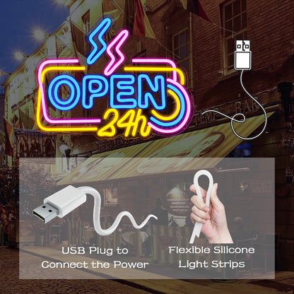 24 Hours Open 5V USB LED Neon Sign - Budget Friendly