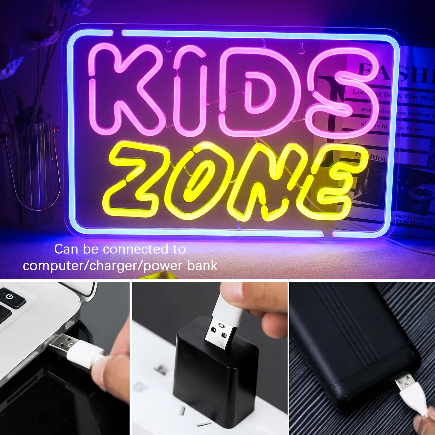 Kids Zone 5V USB LED Neon Sign - Budget Friendly