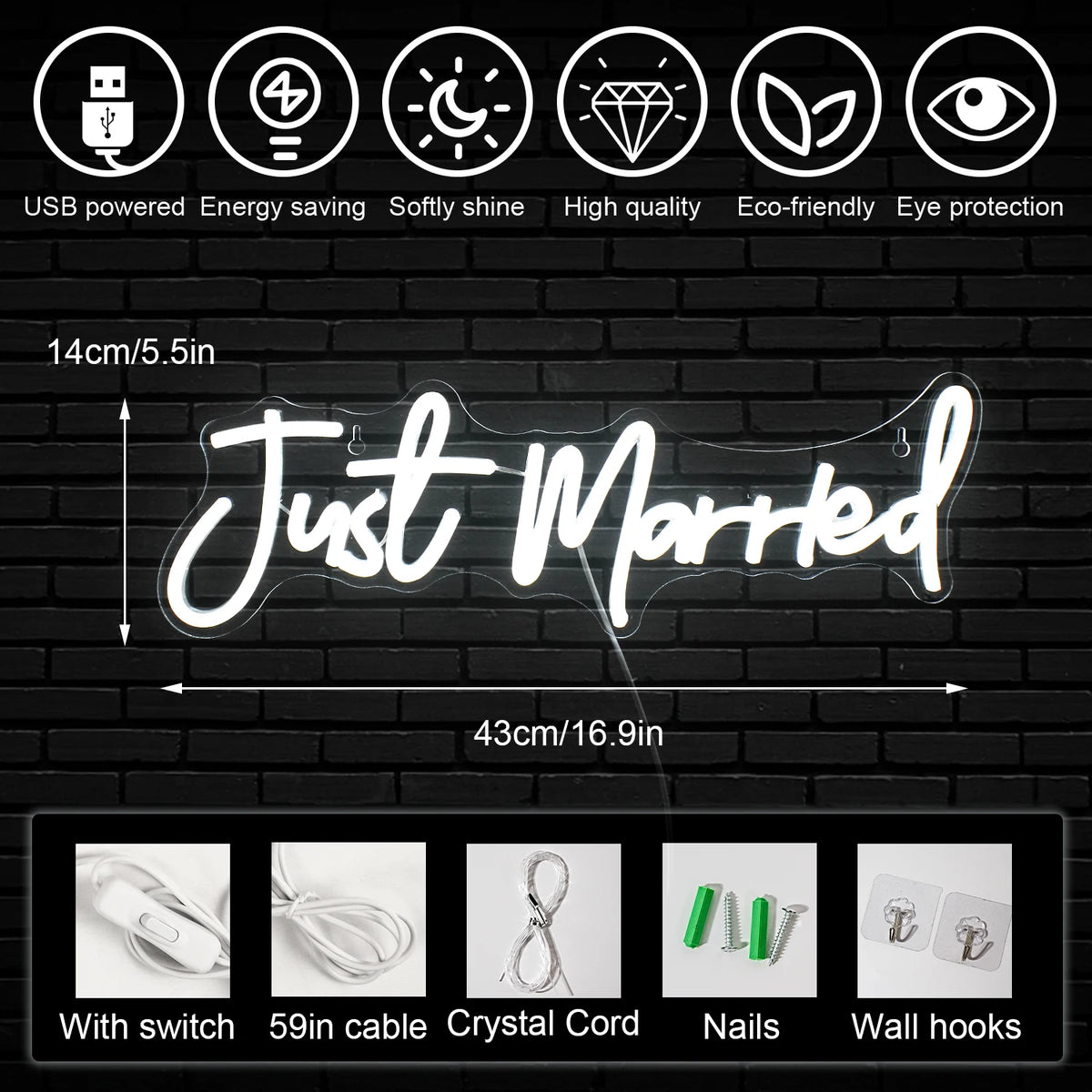 Just Married Wedding 5V USB LED Neon Sign - Budget Friendly