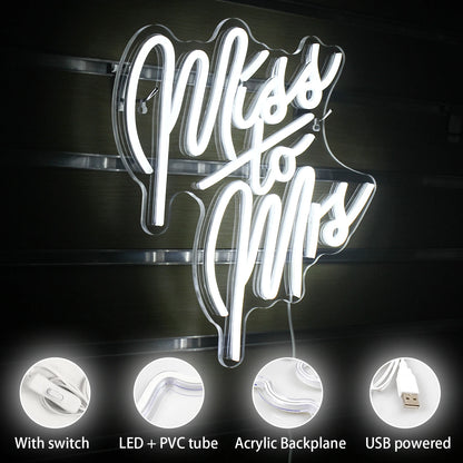 Miss To Mrs 5V Mini USB LED Neon Sign - Budget Friendly