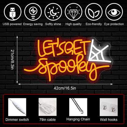 Let's Get Spooky 5V USB LED Neon Sign - Budget Friendly