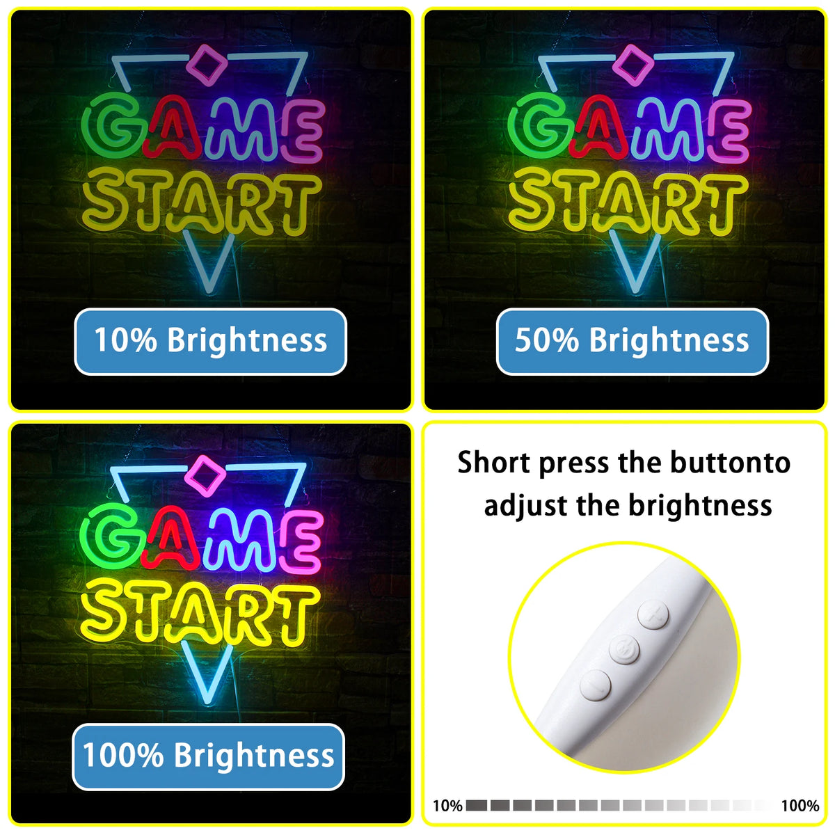 GAME START – Driehoek en kleine ruit – LED-neonbord (5 V USB)