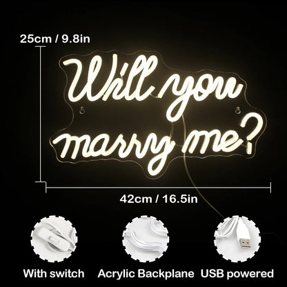 Will You Marry Me Wedding Proposal Decoration Party 5V USB LED Neon Sign - Budget Friendly