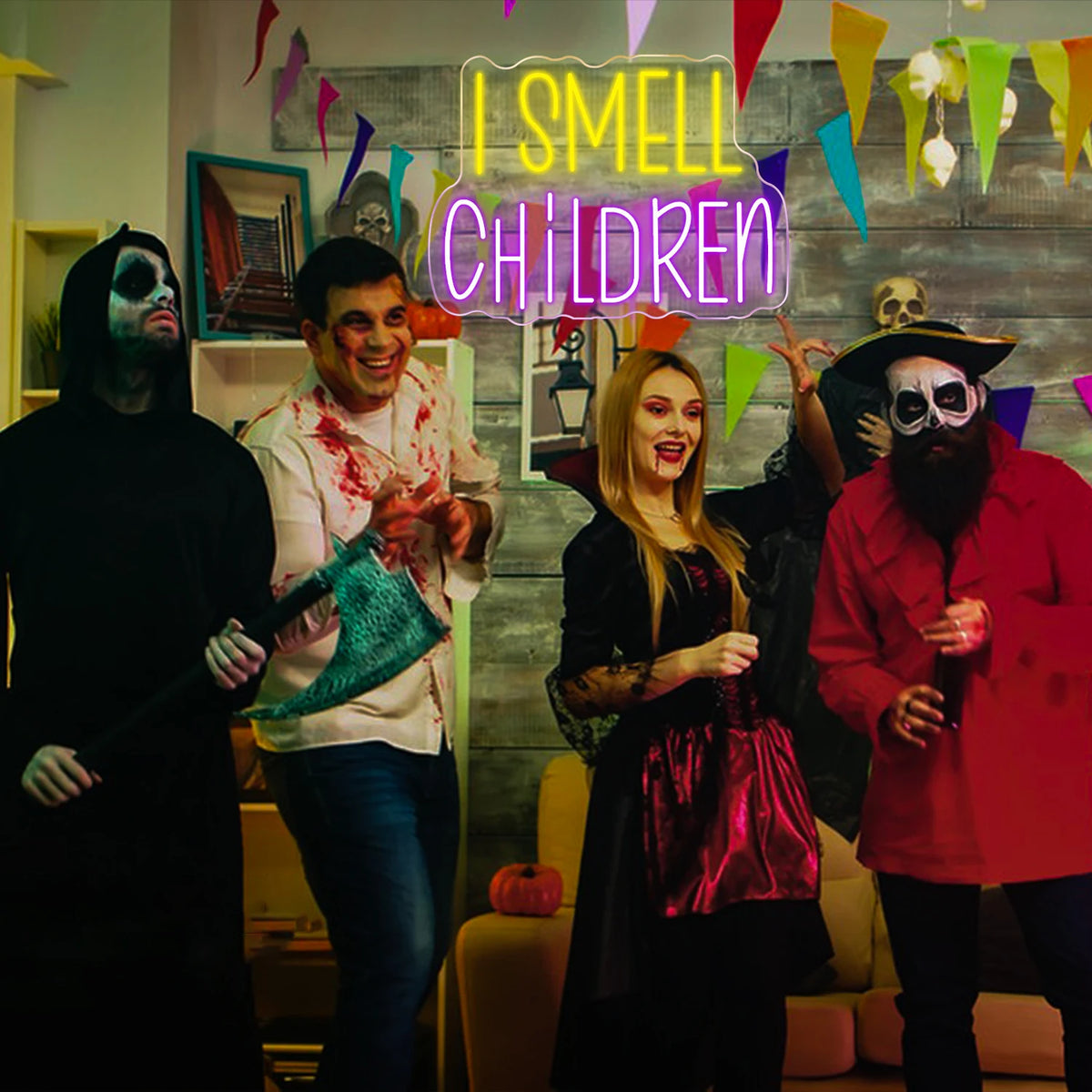 I Smell Children – Halloweenfeestdecoratie – LED-neonbord (5 V USB)