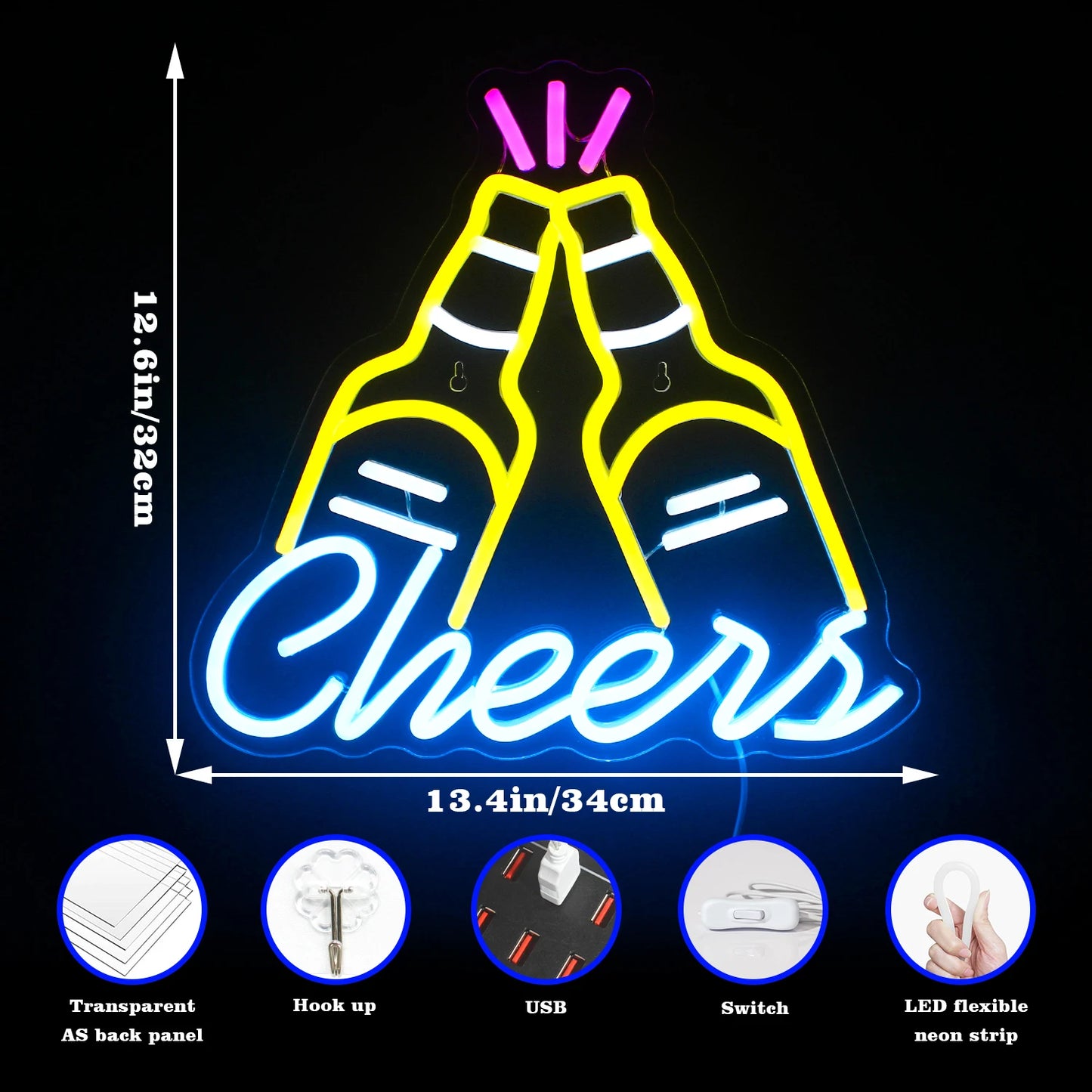 Bar Cheers 5V USB LED Neon Sign - Budget Friendly