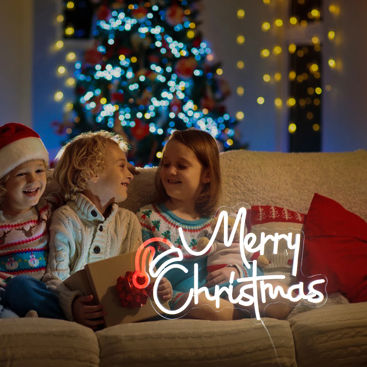 Merry Christmas – Kerstmuts – LED-neonbord (5 V USB)