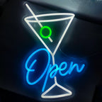 Open – Martiniglas met olijf – LED-neonreclame (5 V USB)