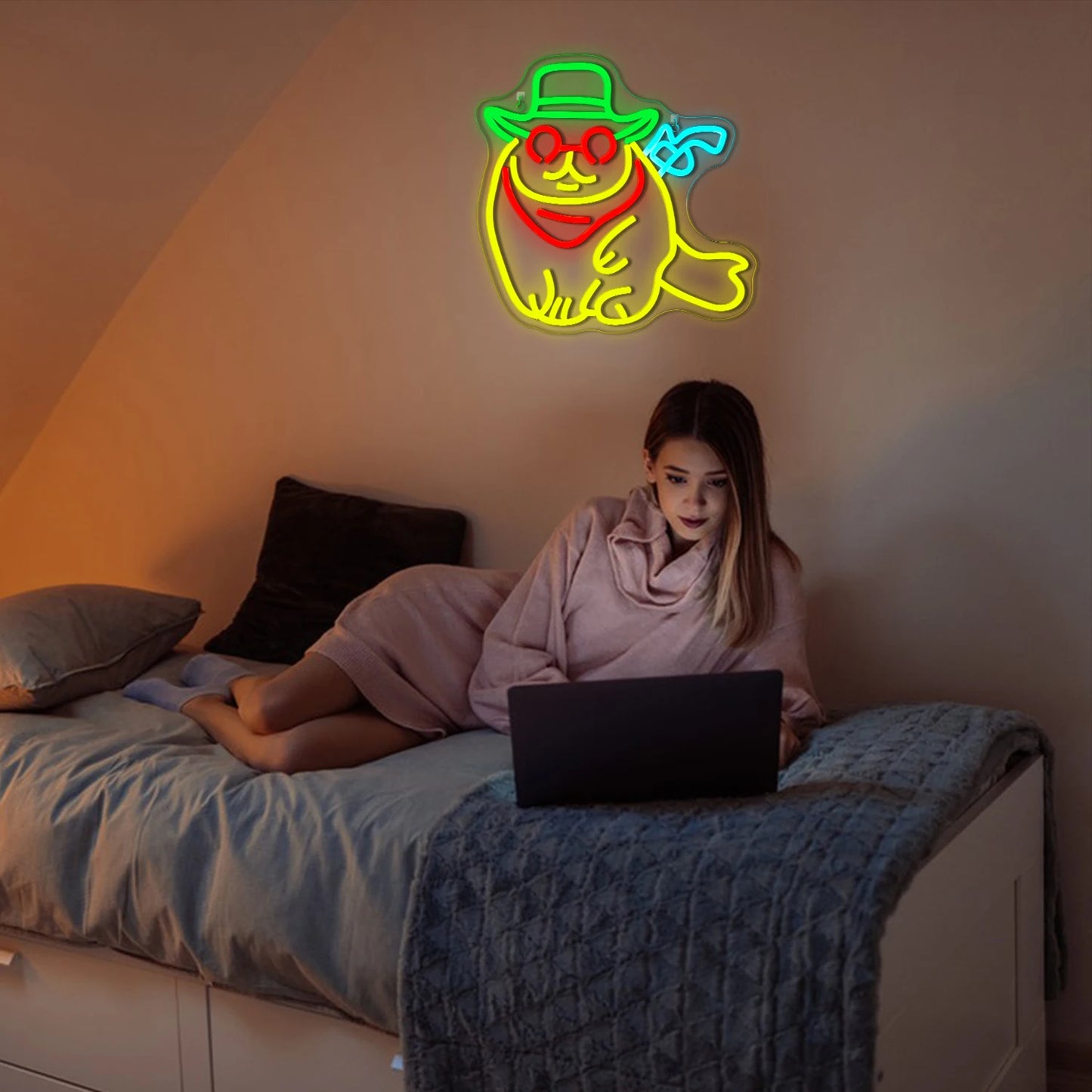 Cowboy Cat 5V USB LED Neon Sign - Budget Friendly