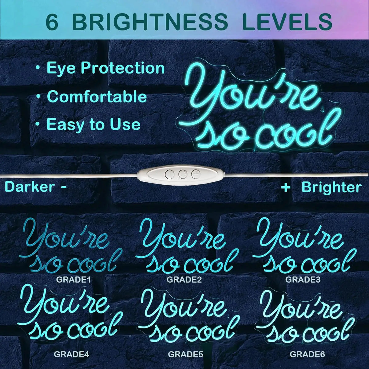 You're so cool – IJsblauwe letters – LED-neonbord (5 V USB)