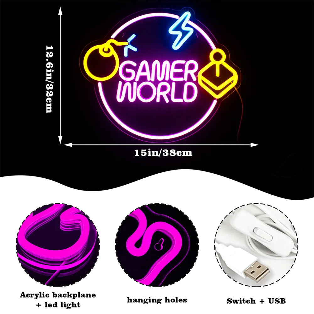 Game World 5V USB LED Neon Sign - Budget Friendly
