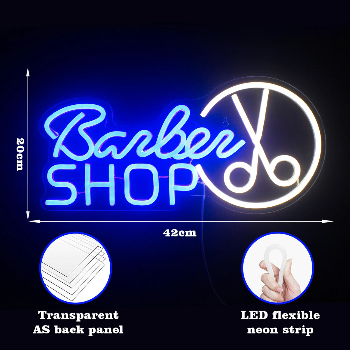 Barber SHOP – Schaar in een ronde omtrek – LED-neonreclame (5 V USB)