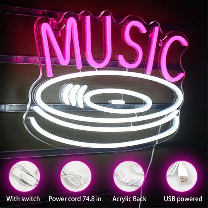 Music Record 5V Mini USB LED Neon Sign - Budget Friendly
