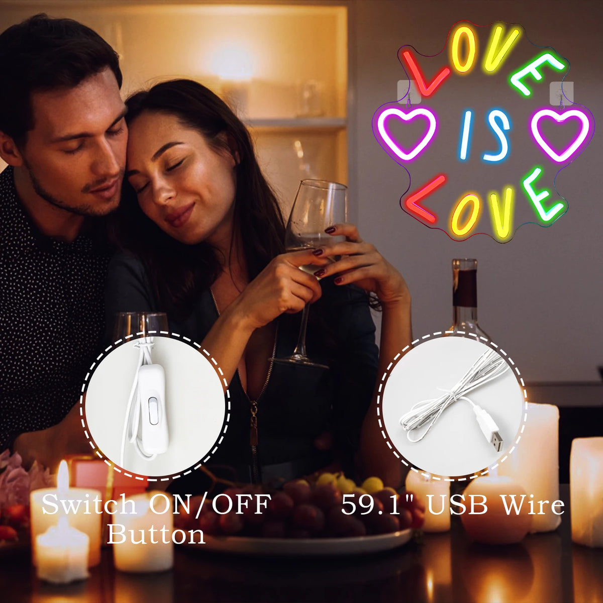 Love Is Love 5V USB LED Neon Sign - Budget Friendly