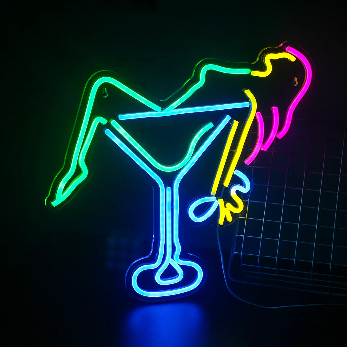 Vrouw die in een cocktailglas ligt – LED-neonreclame (5 V USB)