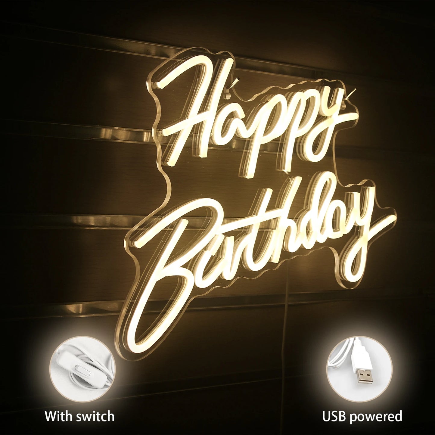 Happy Birthday 5V USB LED Neon Sign - Budget Friendly