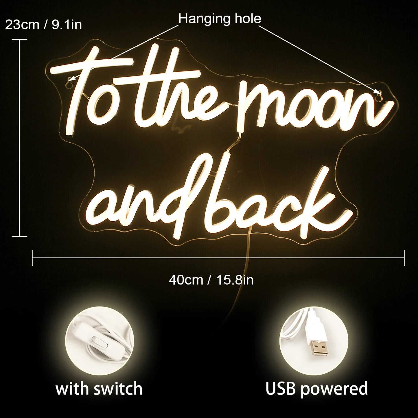 To The Moon And Back 5V USB LED Neon Sign - Budget Friendly