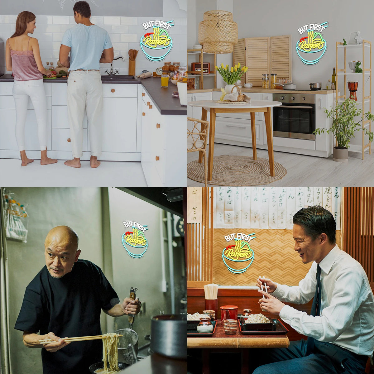 BUT FIRST Ramen – Ramenkom en eetstokjes – LED-neonreclame (5 V USB)