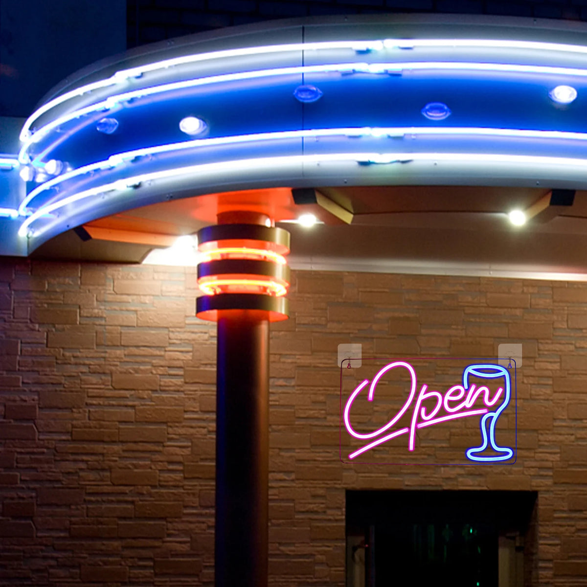 Open – Wijnglas – LED-neonreclame (5 V USB)