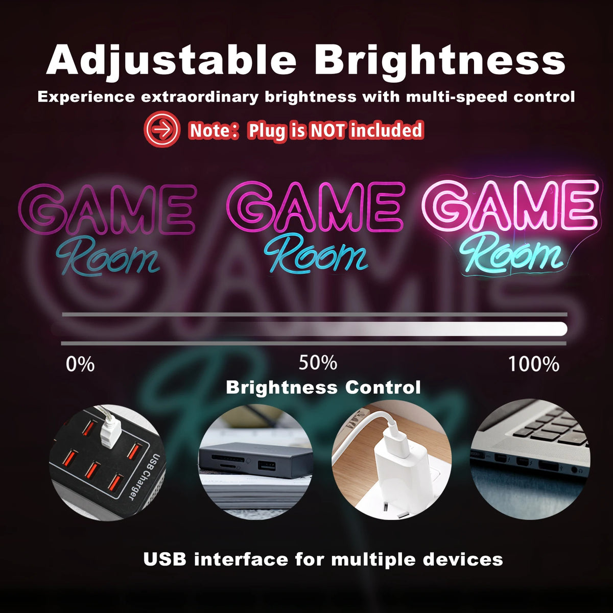 Game Room – LED-neonbord (5 V USB)