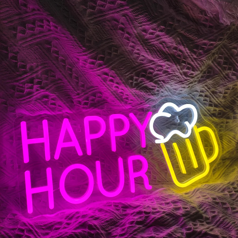 Happy Hour 5V USB LED Neon Sign - Budget Friendly