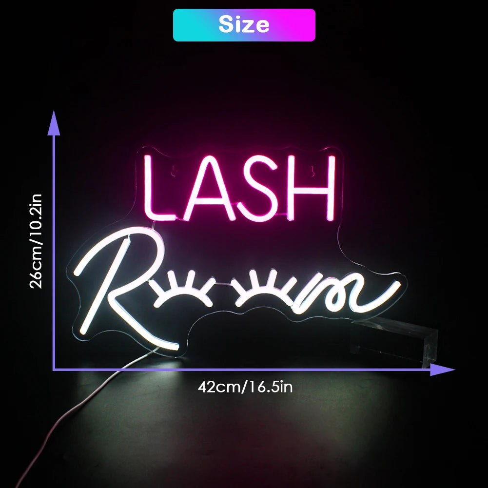 LASH ROOM – Wimpers in plaats van de O-letters – LED-neonreclame (5 V USB)