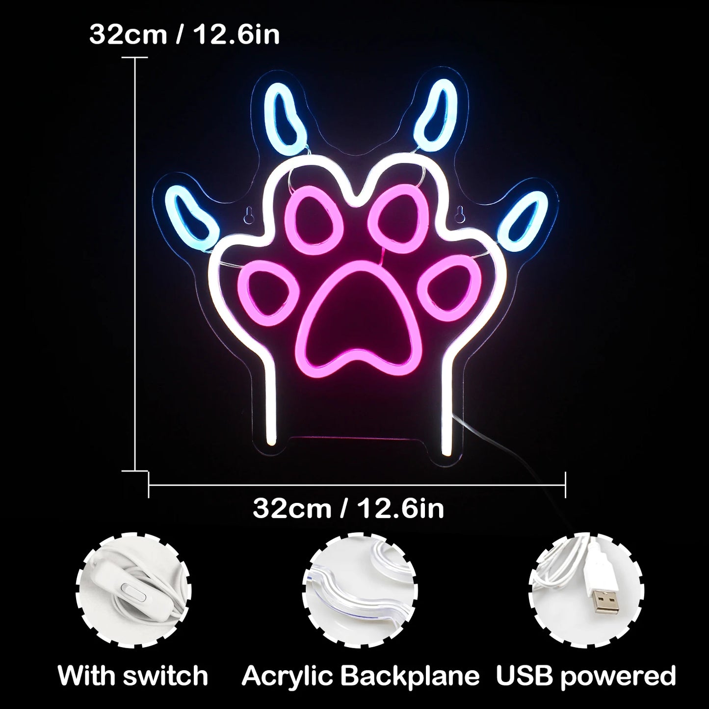 Dog Paw 5V USB LED Neon Sign - Budget Friendly