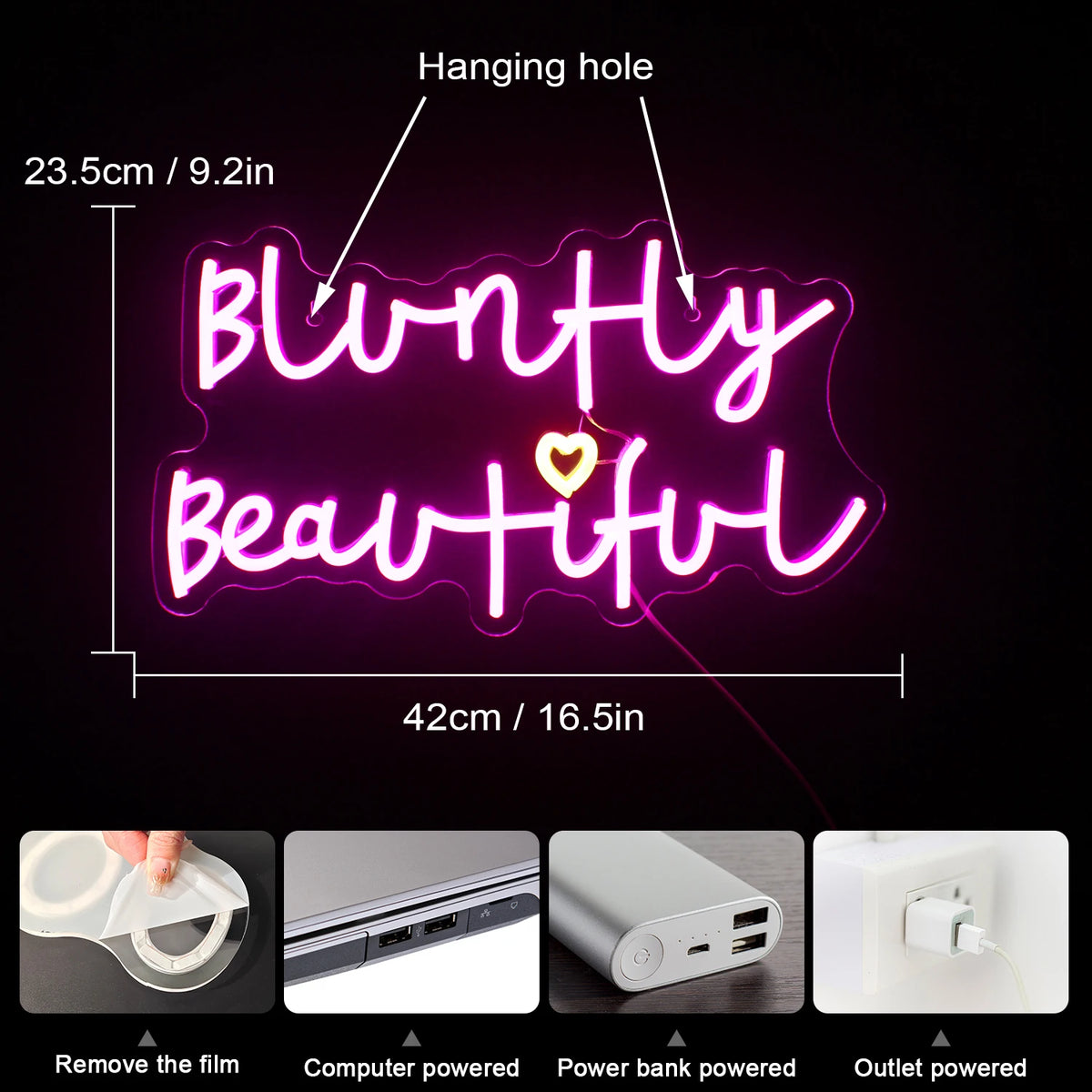 Bluntly Beautiful – Hart – LED-neonreclame (5 V USB)