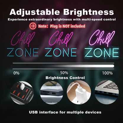 Chill Zone 5V USB LED Neon Sign - Budget Friendly