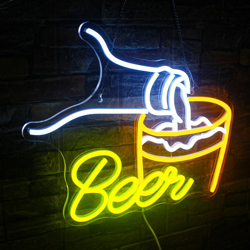 Beer – Bier dat in een glas wordt geschonken – LED-neonreclame (5 V USB)
