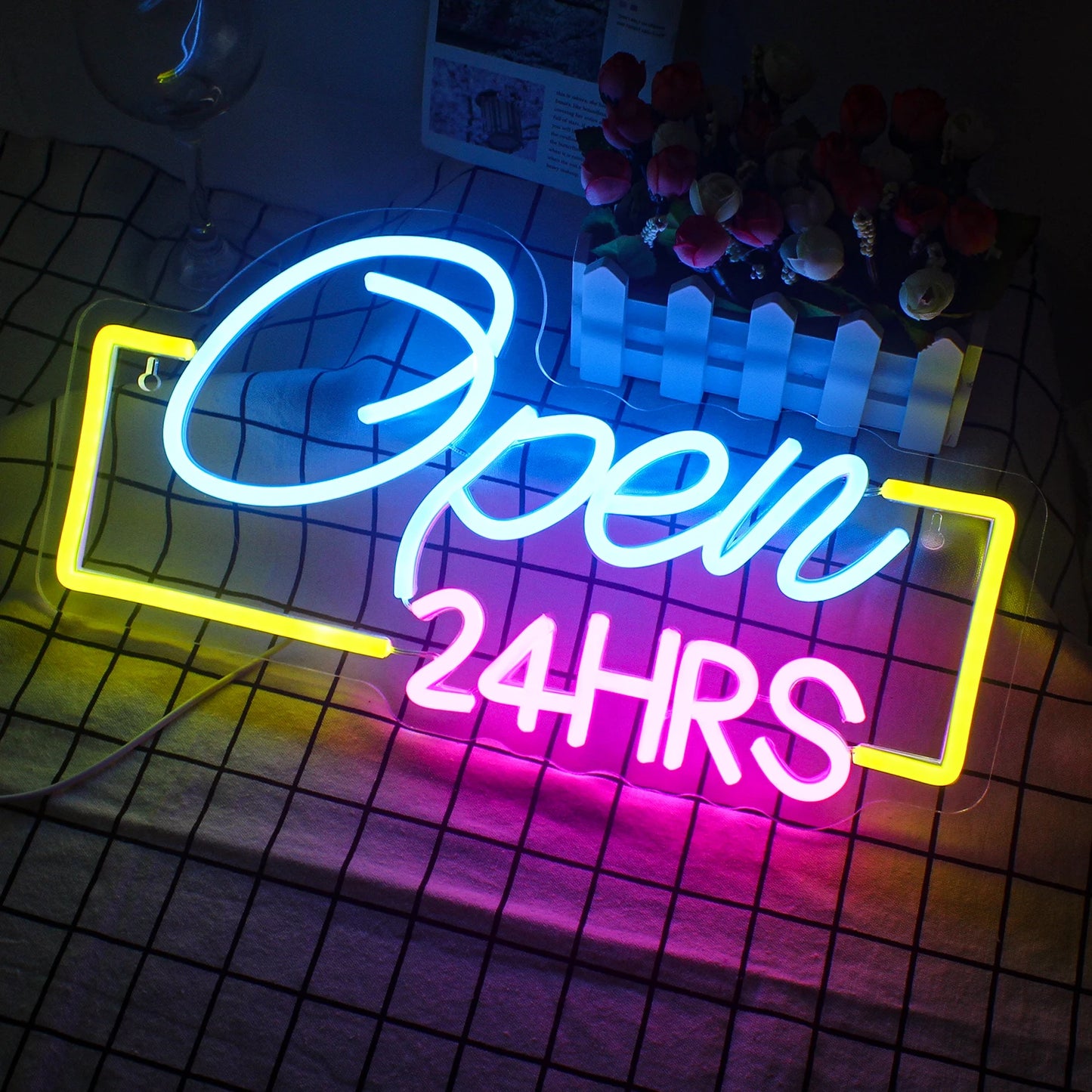 24HRS Open 5V USB LED Neon Sign - Budget Friendly