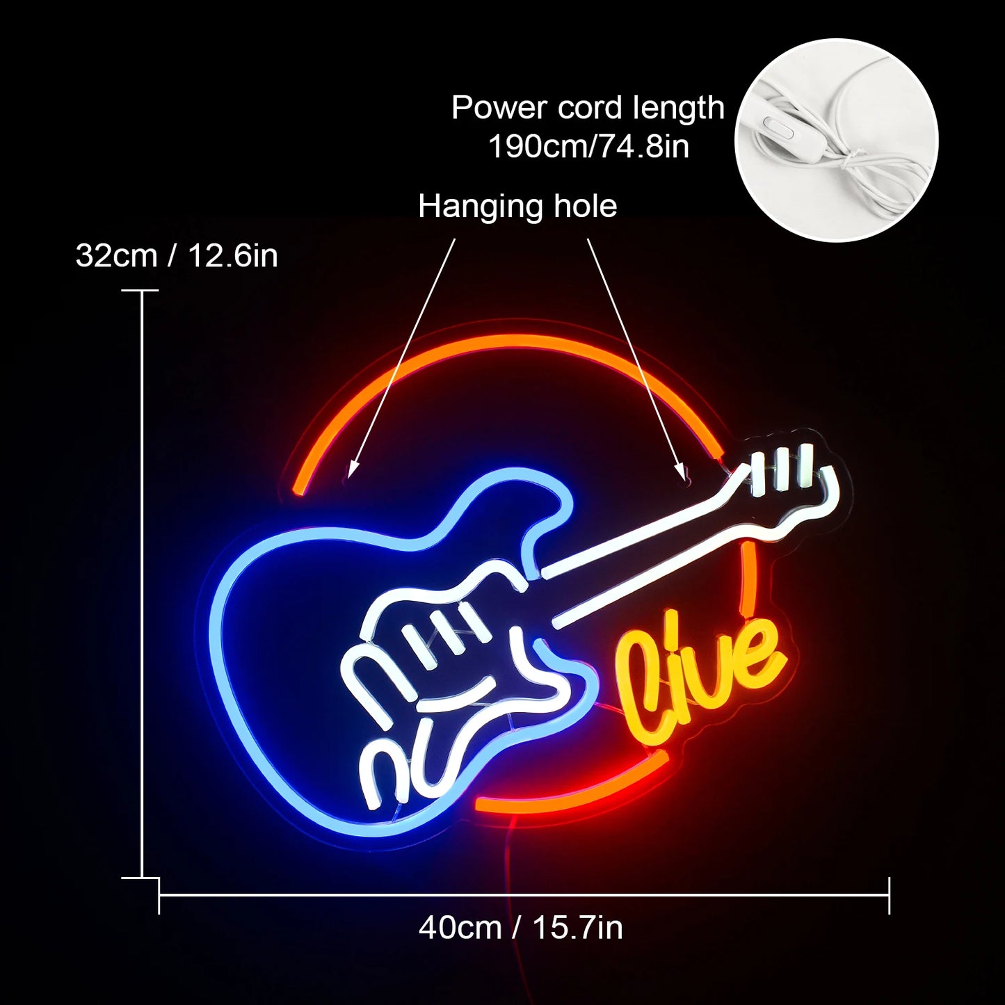 Music Guitar 5V USB LED Neon Sign - Budget Friendly