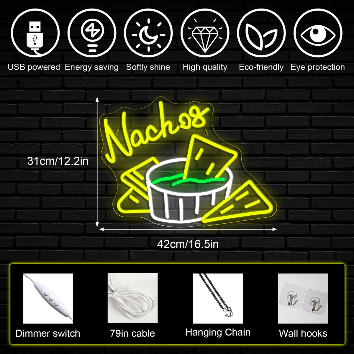 Nachos – Tortillachips en dip – LED-neonreclame (5 V USB)