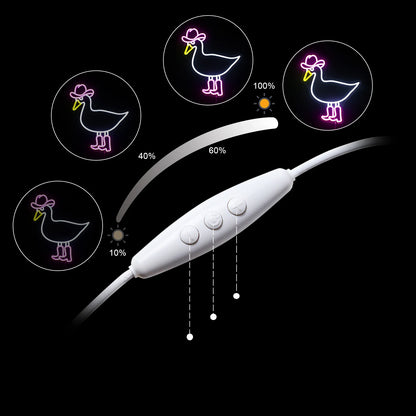 Pink White Cowboy Duck 5V USB LED Neon Sign - Budget Friendly