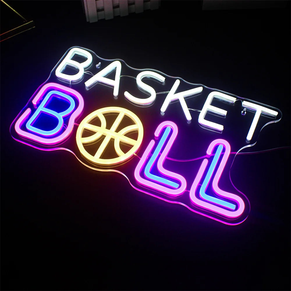 BASKET BALL – Basketbal in plaats van de A in BALL – LED-neonbord (5 V USB)