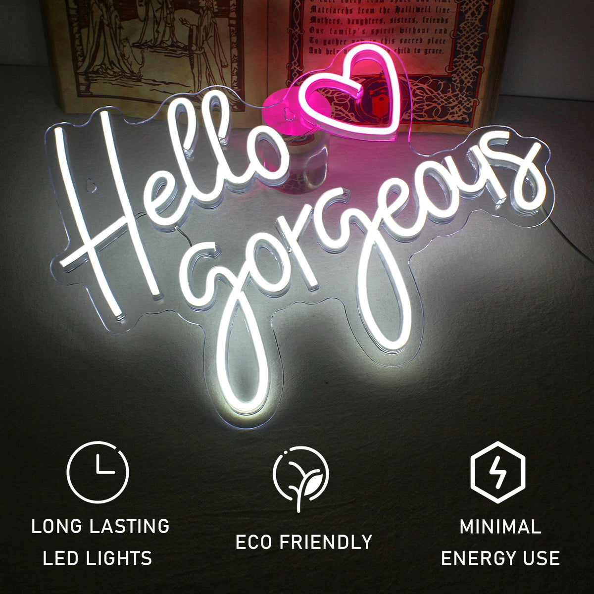 Hello Gorgeous – Hart – LED-neonreclame (5 V USB)