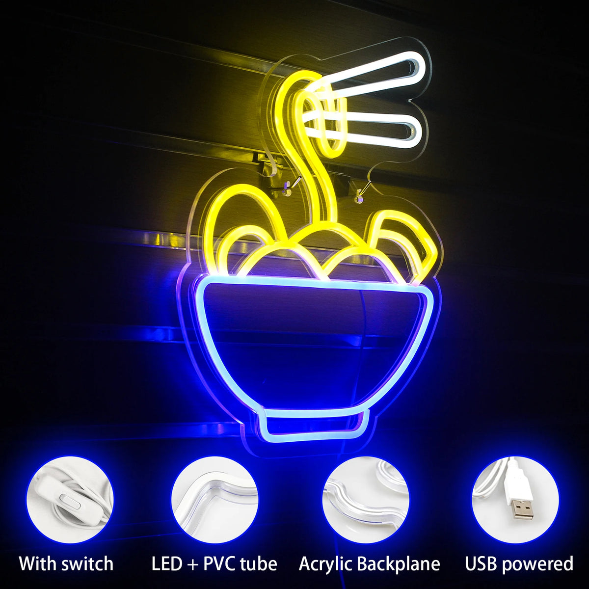 Ramennoedels – LED-neonbord (5 V USB)