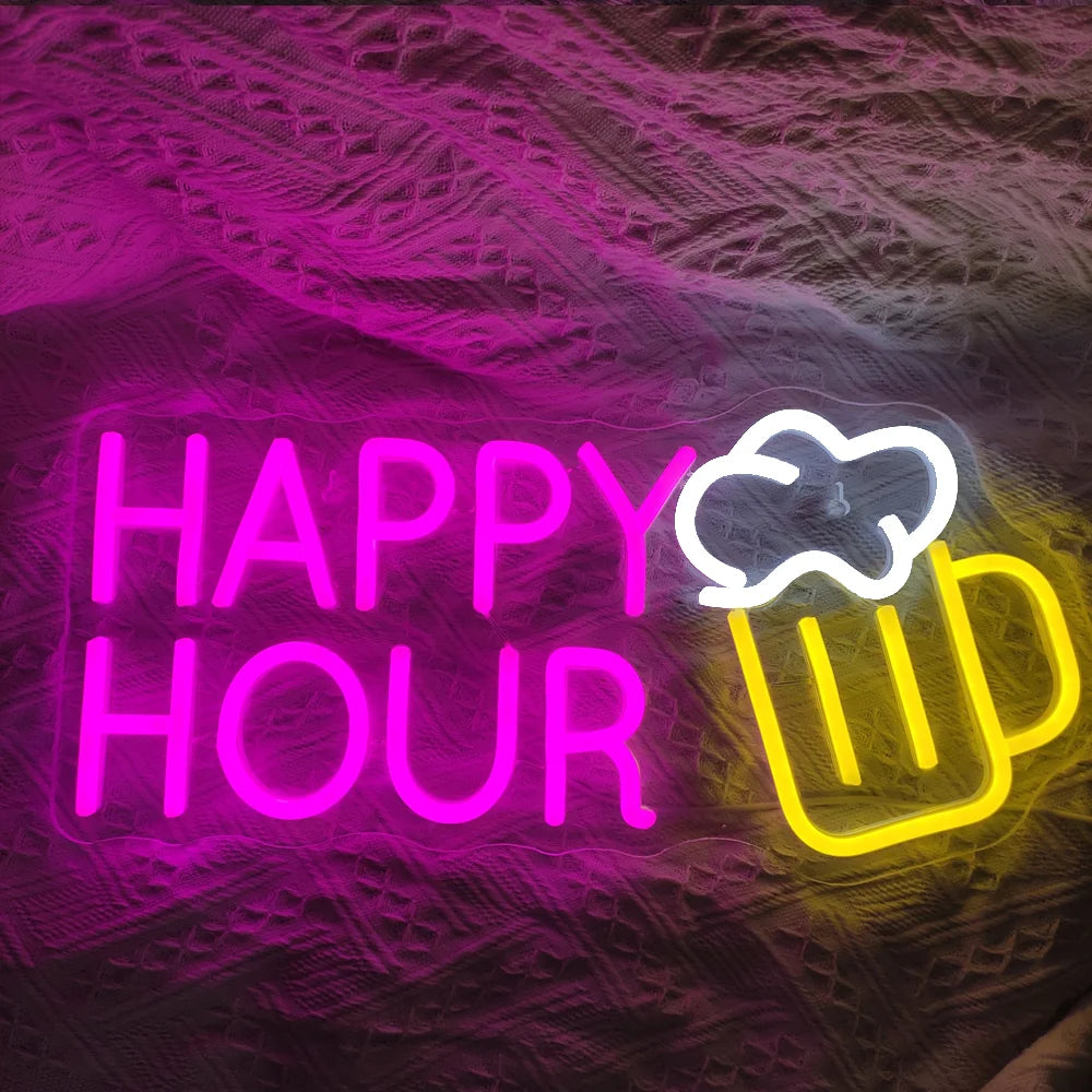 Happy Hour 5V USB LED Neon Sign - Budget Friendly
