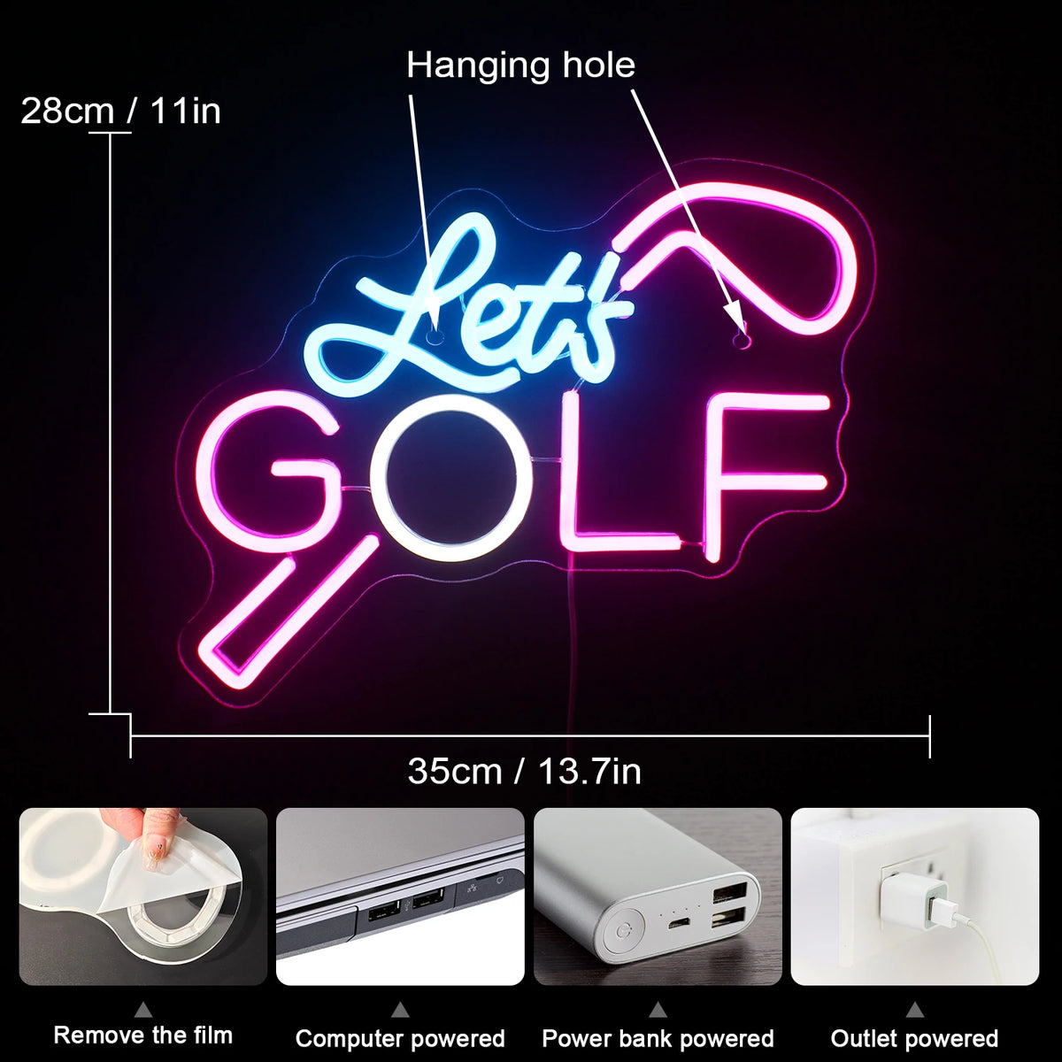 Let's GOLF – Golfclub – LED-neonbord (5 V USB)