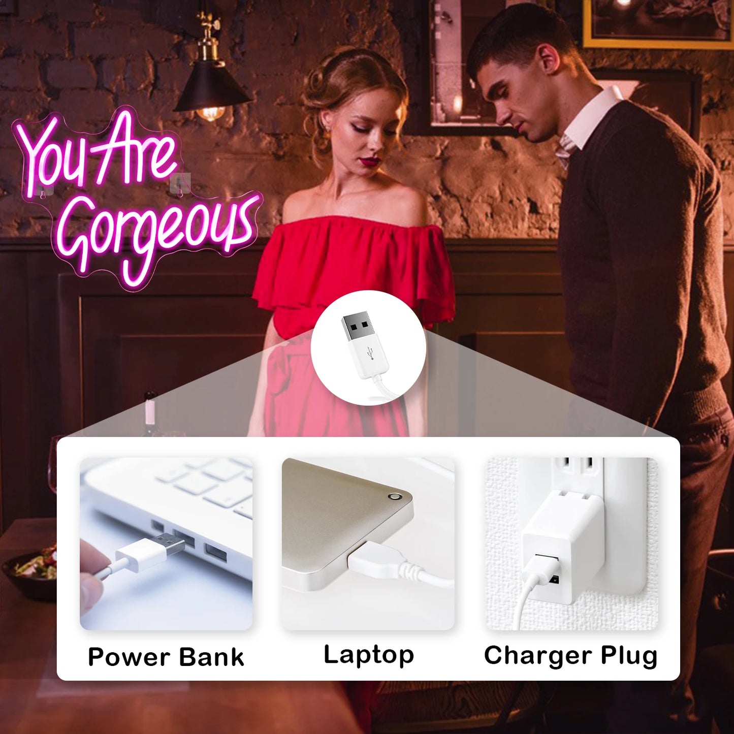 You Are Gorgeous 5V USB LED Neon Sign - Budget Friendly