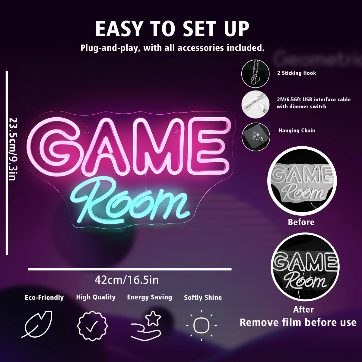 Game Room – LED-neonbord (5 V USB)