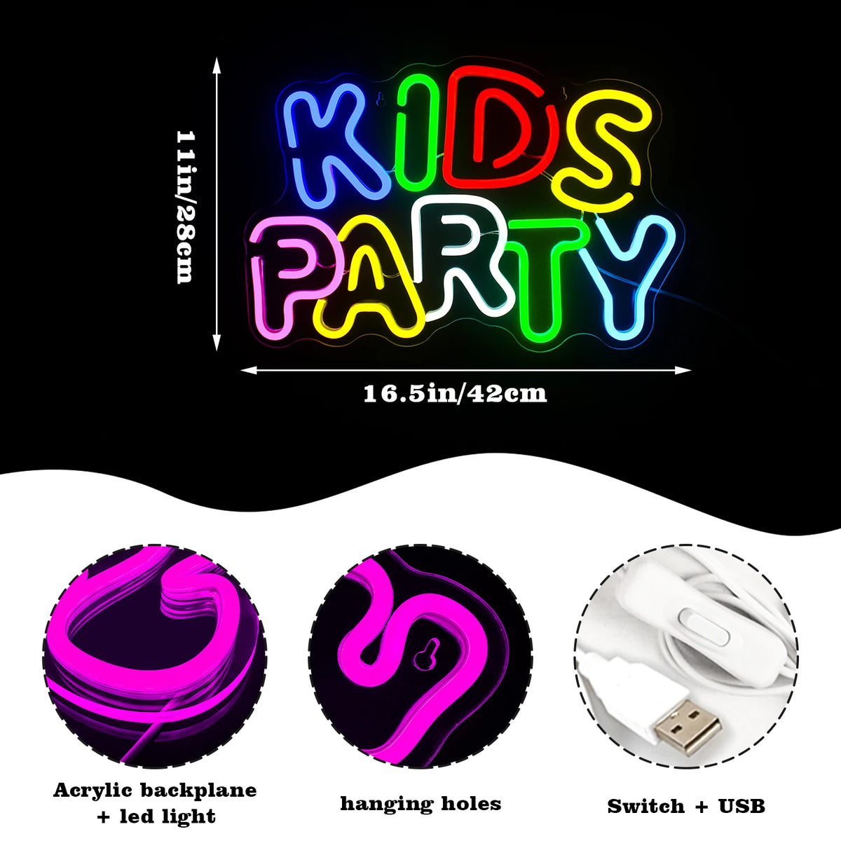 Kids Party – LED-neonbord (5 V USB)