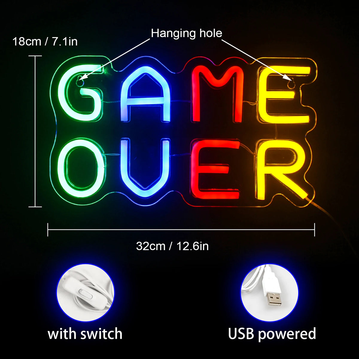 Game Over 5V USB LED Neon Sign - Budget Friendly