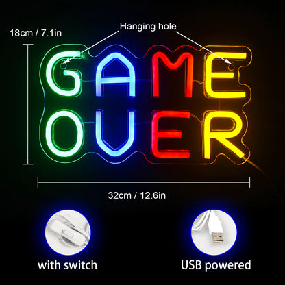 Game Over 5V USB LED Neon Sign - Budget Friendly