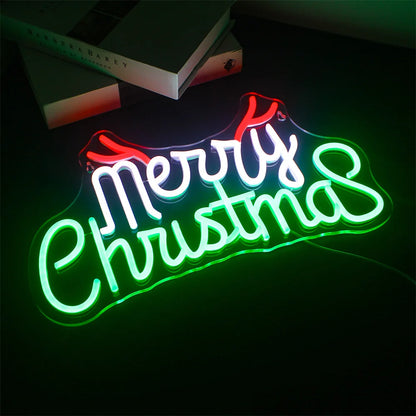 Green Red Merry Christmas 5V USB LED Neon Sign - Budget Friendly