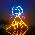 Op de afbeelding is een opvallend LED-neonlicht te zien in de vorm van een vulkaan.