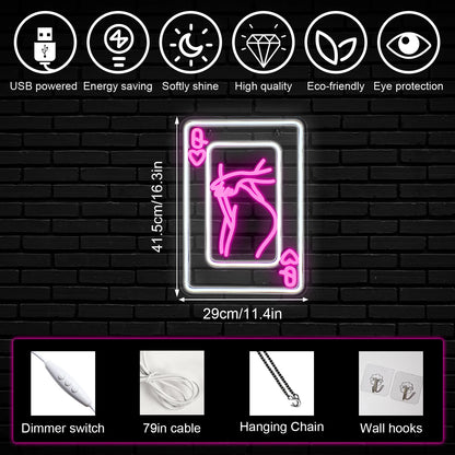Playing Cards Lady Body 5V USB LED Neon Sign - Budget Friendly
