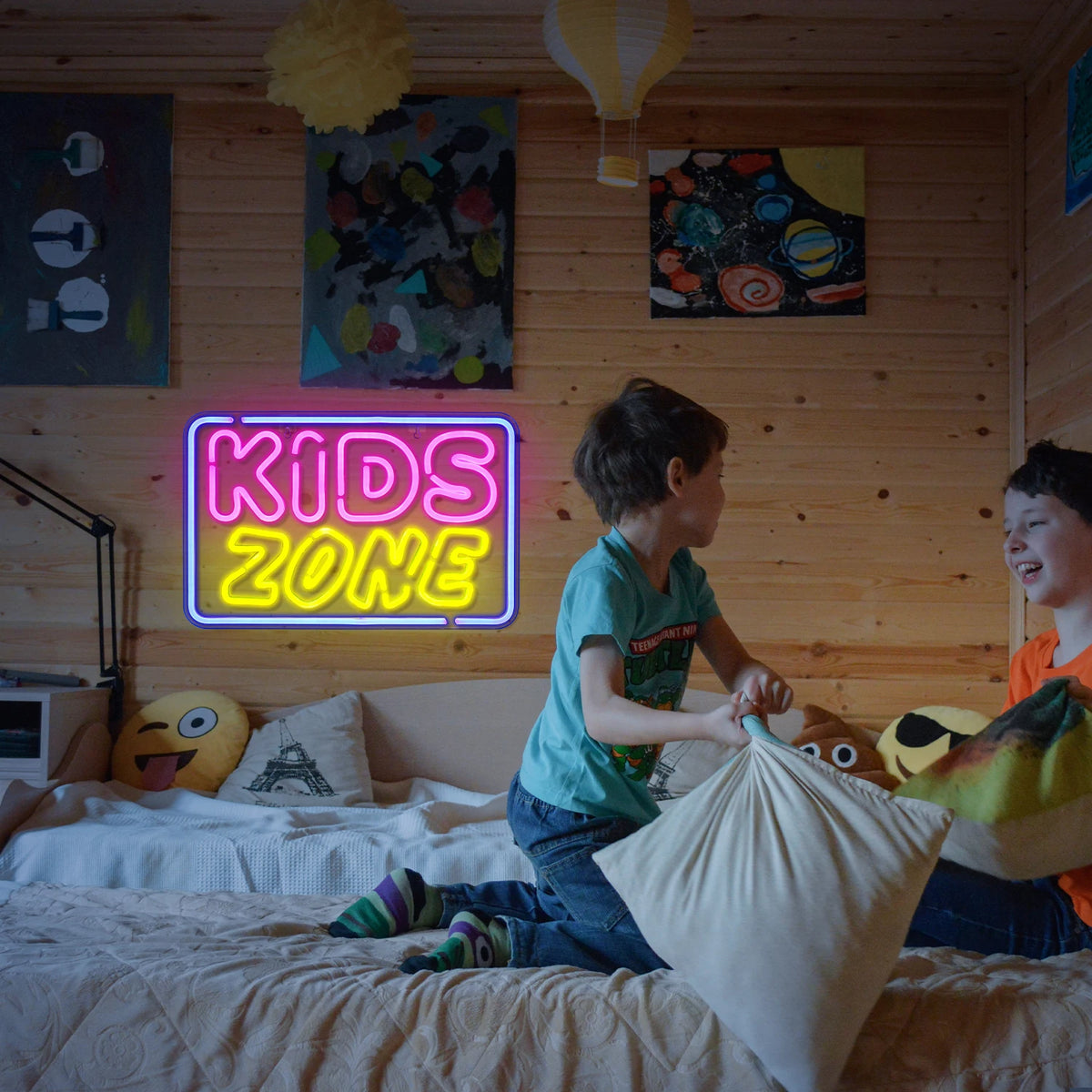 KIDS ZONE – Rechthoekig kader – LED-neonbord (5 V USB)