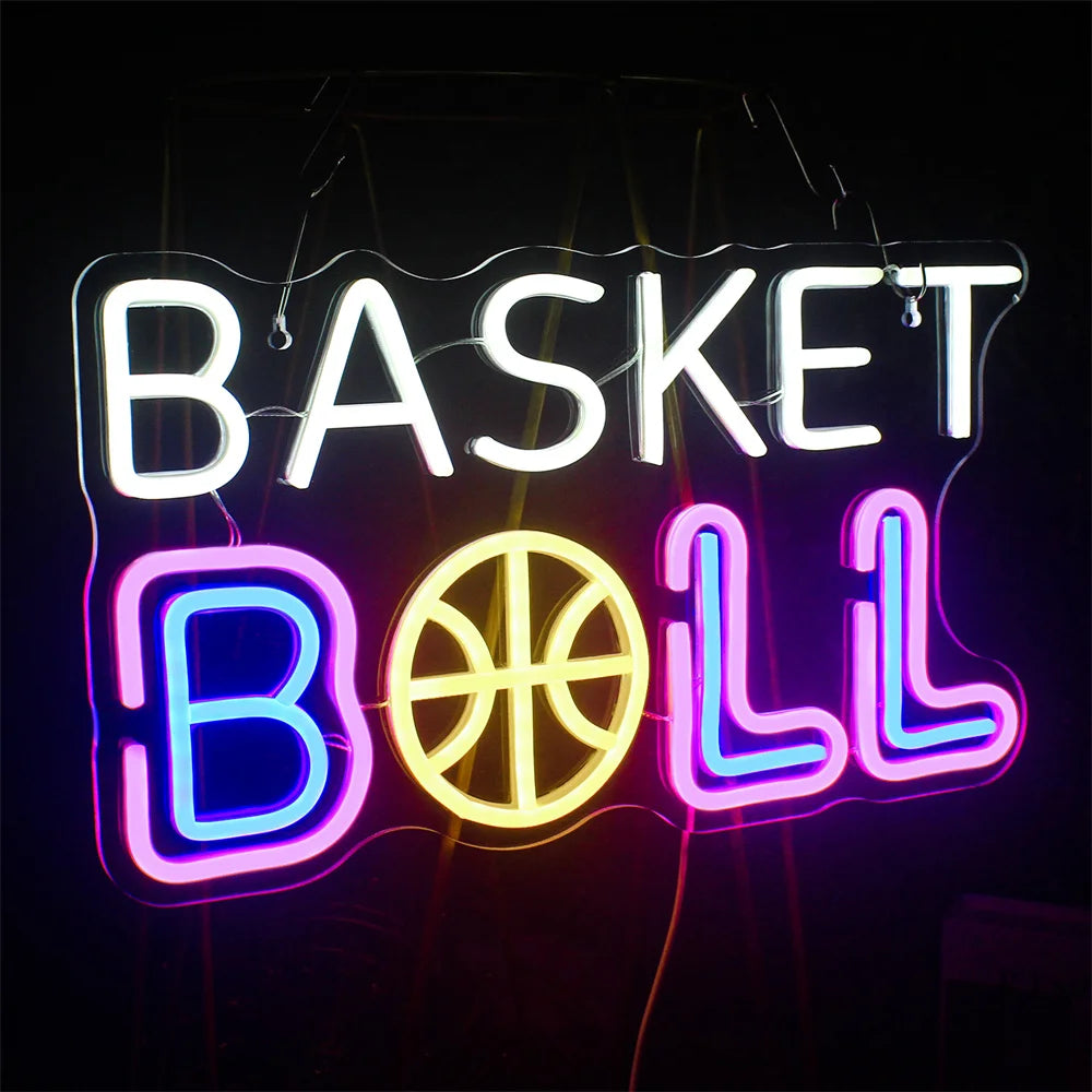 BASKET BALL – Basketbal in plaats van de A in BALL – LED-neonbord (5 V USB)